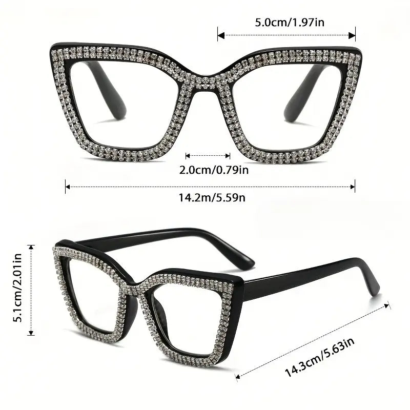 Decorative Cat-Eye Reading Glasses with Diamond Accents – Blue Light