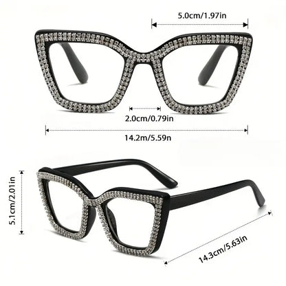 Decorative Cat-Eye Reading Glasses with Diamond Accents – Blue Light