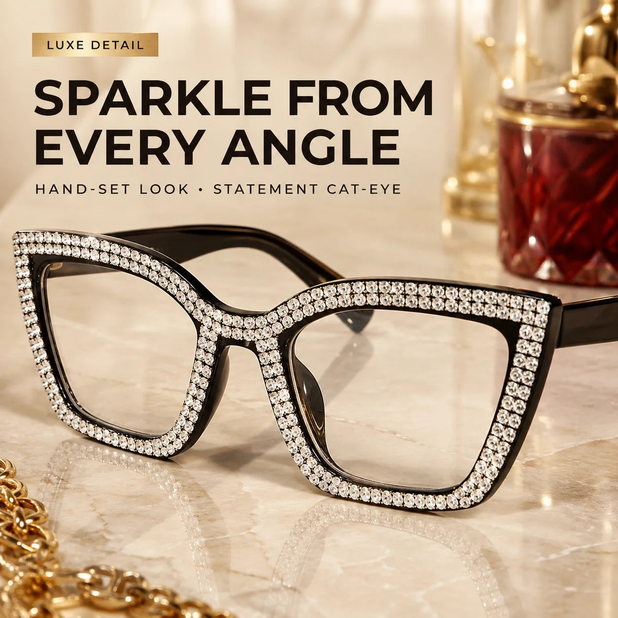 Decorative Cat-Eye Reading Glasses with Diamond Accents – Blue Light