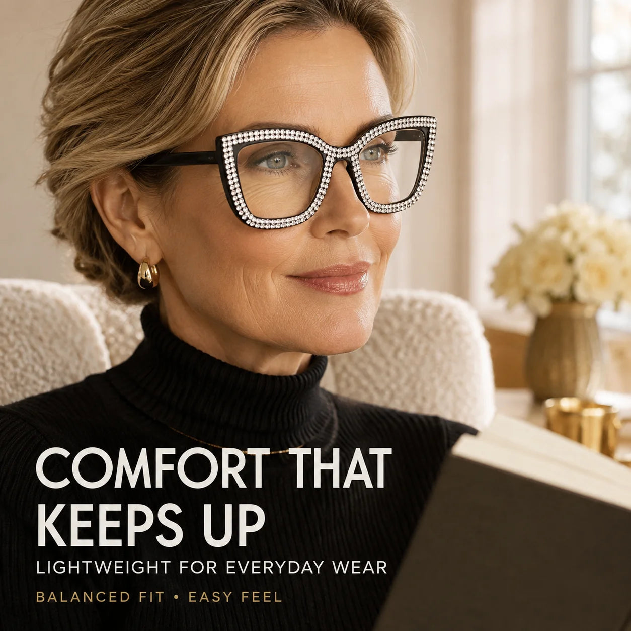Decorative Cat-Eye Reading Glasses with Diamond Accents – Blue Light