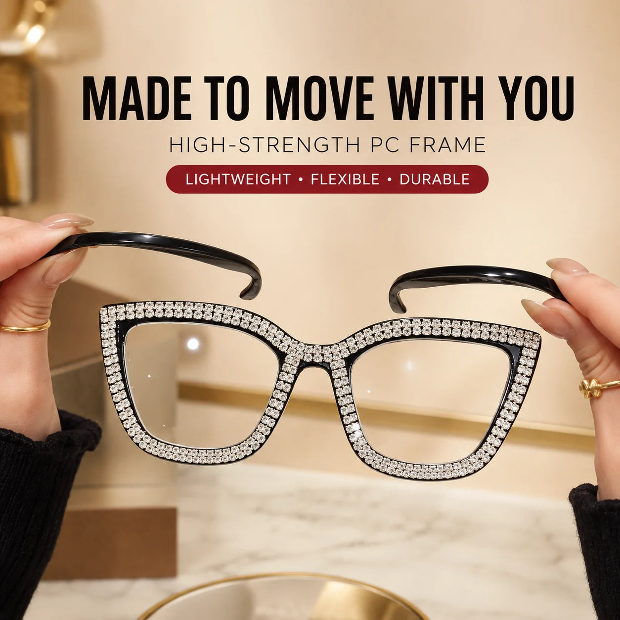 Decorative Cat-Eye Reading Glasses with Diamond Accents – Blue Light