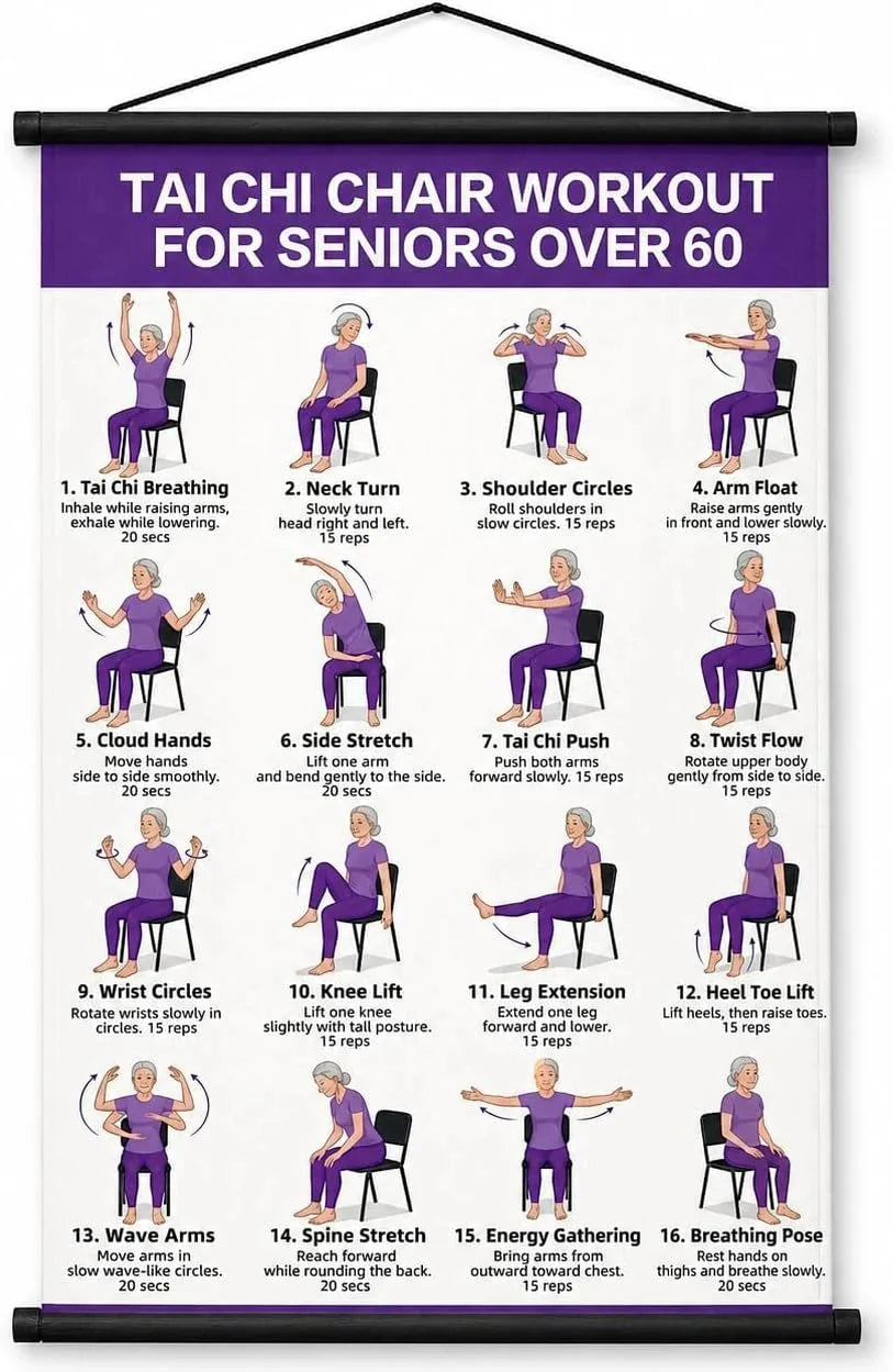Tai Chi Chair Exercise Workout Chart for Seniors, 16 x 24 Inches