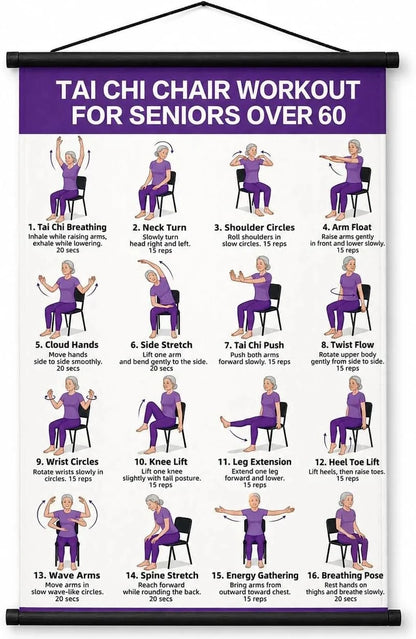 Tai Chi Chair Exercise Workout Chart for Seniors, 16 x 24 Inches