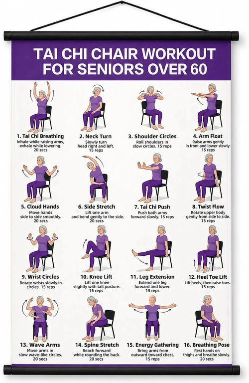 Tai Chi Chair Exercise Workout Chart for Seniors, 16 x 24 Inches