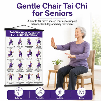 Tai Chi Chair Exercise Workout Chart for Seniors, 16 x 24 Inches