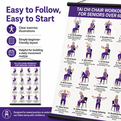 Tai Chi Chair Exercise Workout Chart for Seniors, 16 x 24 Inches