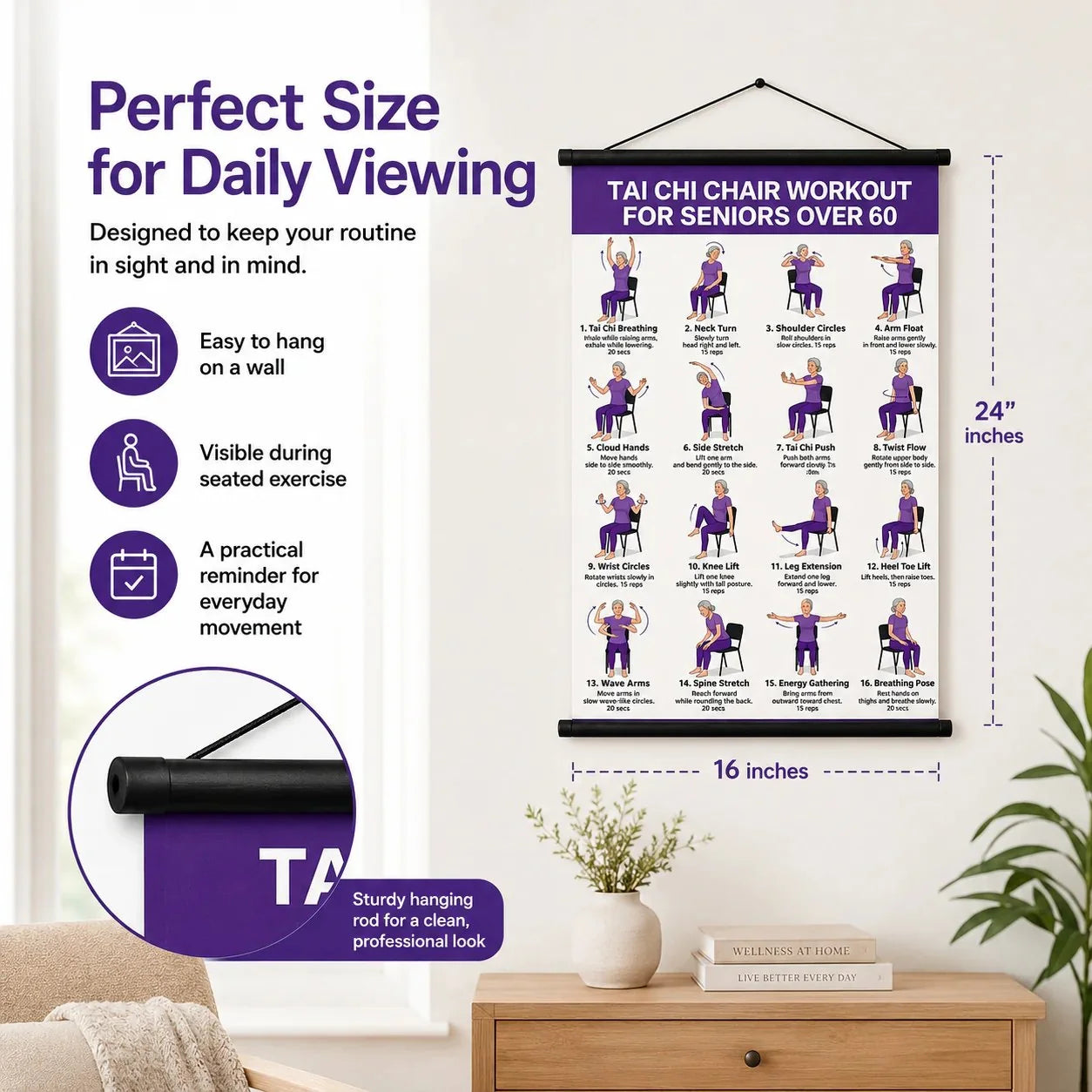 Tai Chi Chair Exercise Workout Chart for Seniors, 16 x 24 Inches