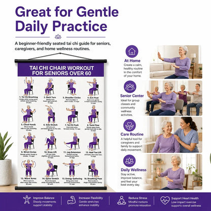 Tai Chi Chair Exercise Workout Chart for Seniors, 16 x 24 Inches