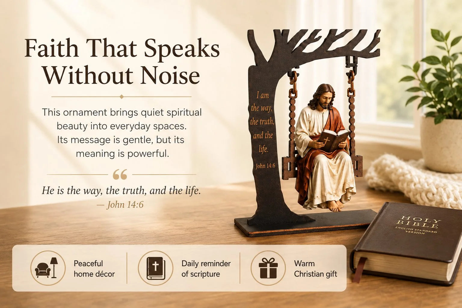 Purpose-Built Jesus Swing Ornament – John 14:6 Faith Table Decor