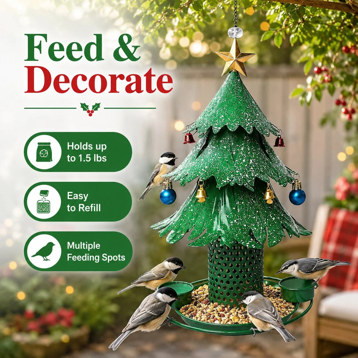 Purpose-Built Tree Bird Feeder Festive Backyard Holiday