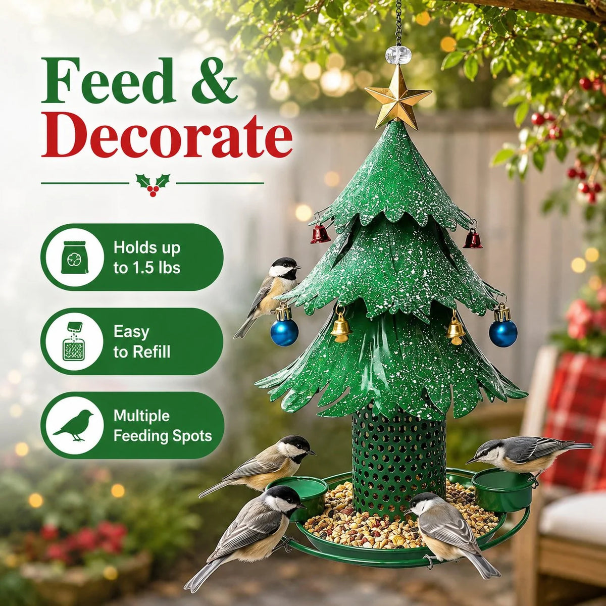 Purpose-Built Tree Bird Feeder Festive Backyard Holiday