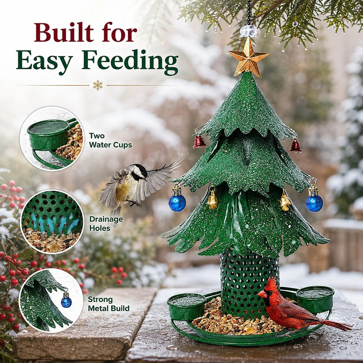 Purpose-Built Tree Bird Feeder Festive Backyard Holiday