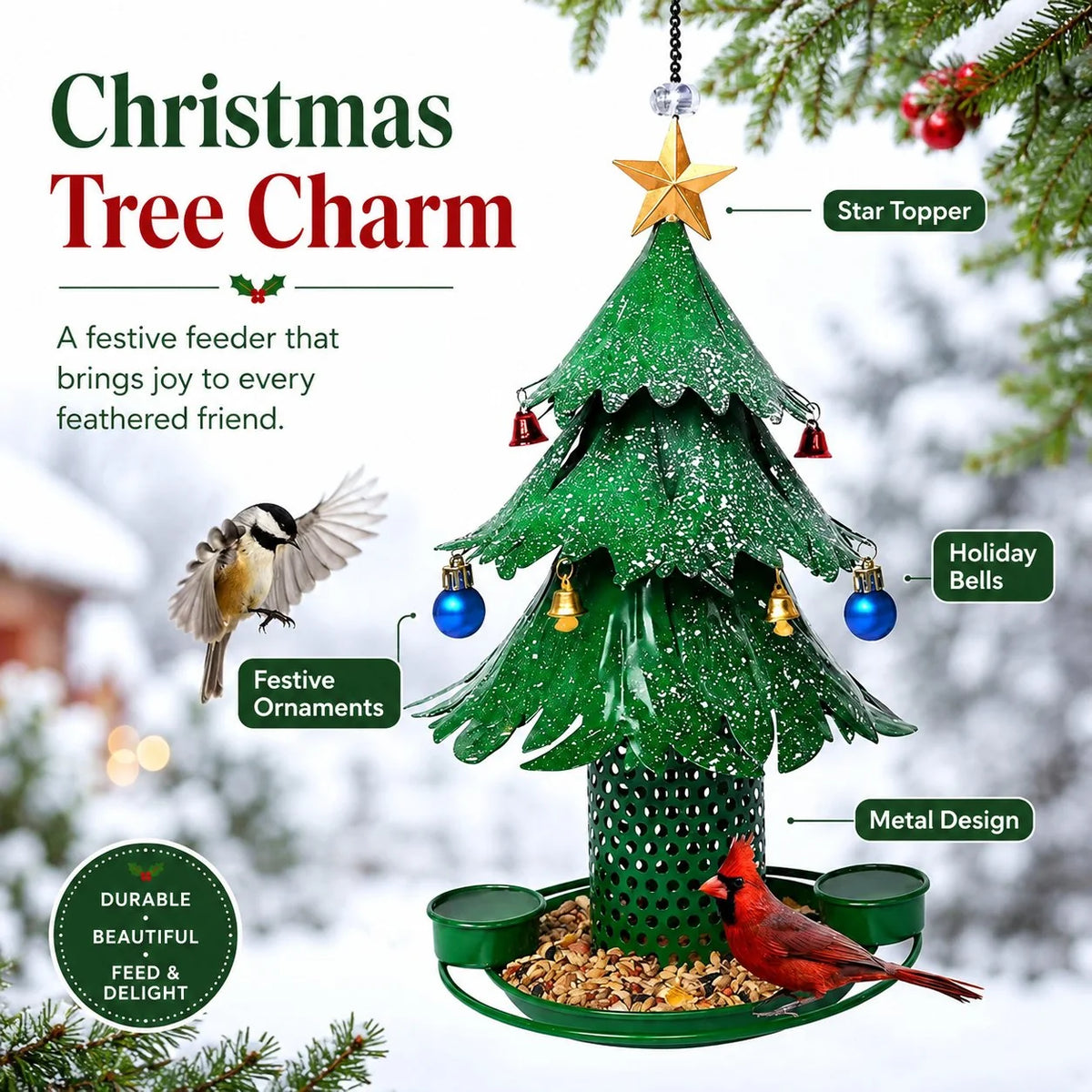 Purpose-Built Tree Bird Feeder Festive Backyard Holiday