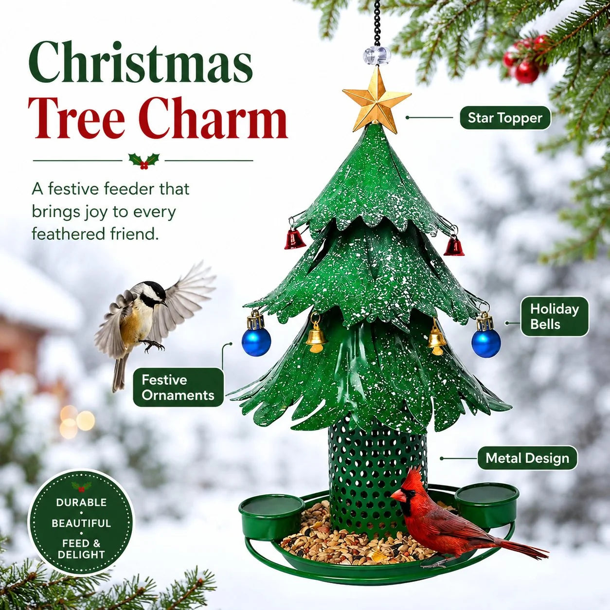 Purpose-Built Tree Bird Feeder Festive Backyard Holiday