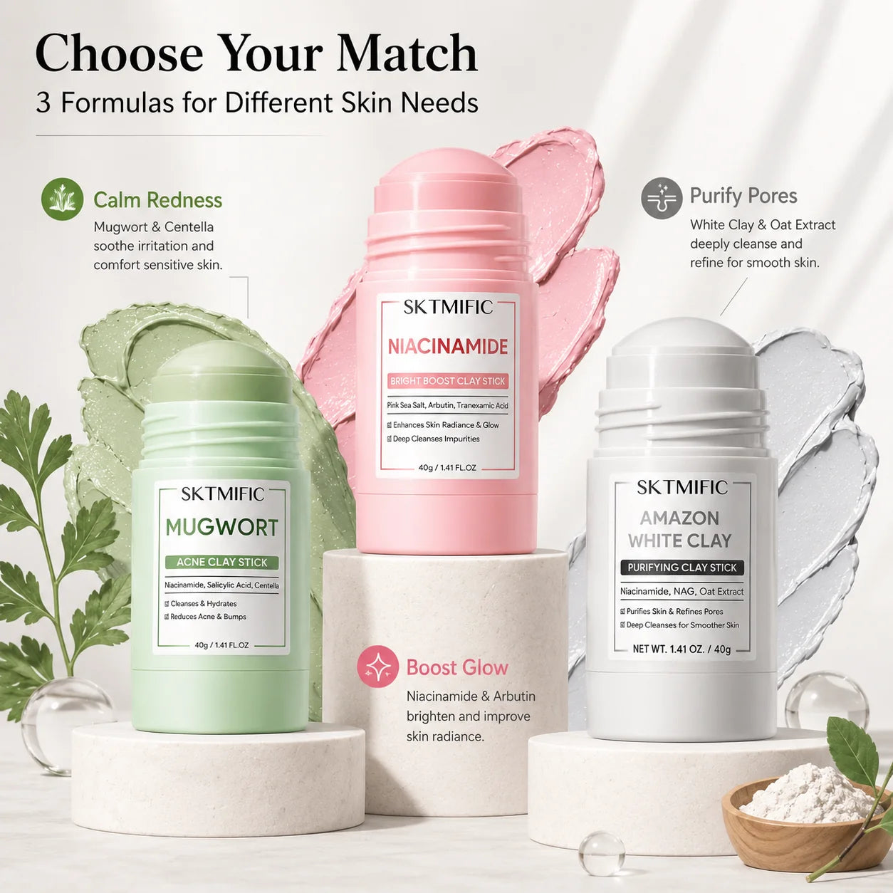 Purpose-Built Clay Mask Stick Series – 3 Clay Mask Sticks Targeting
