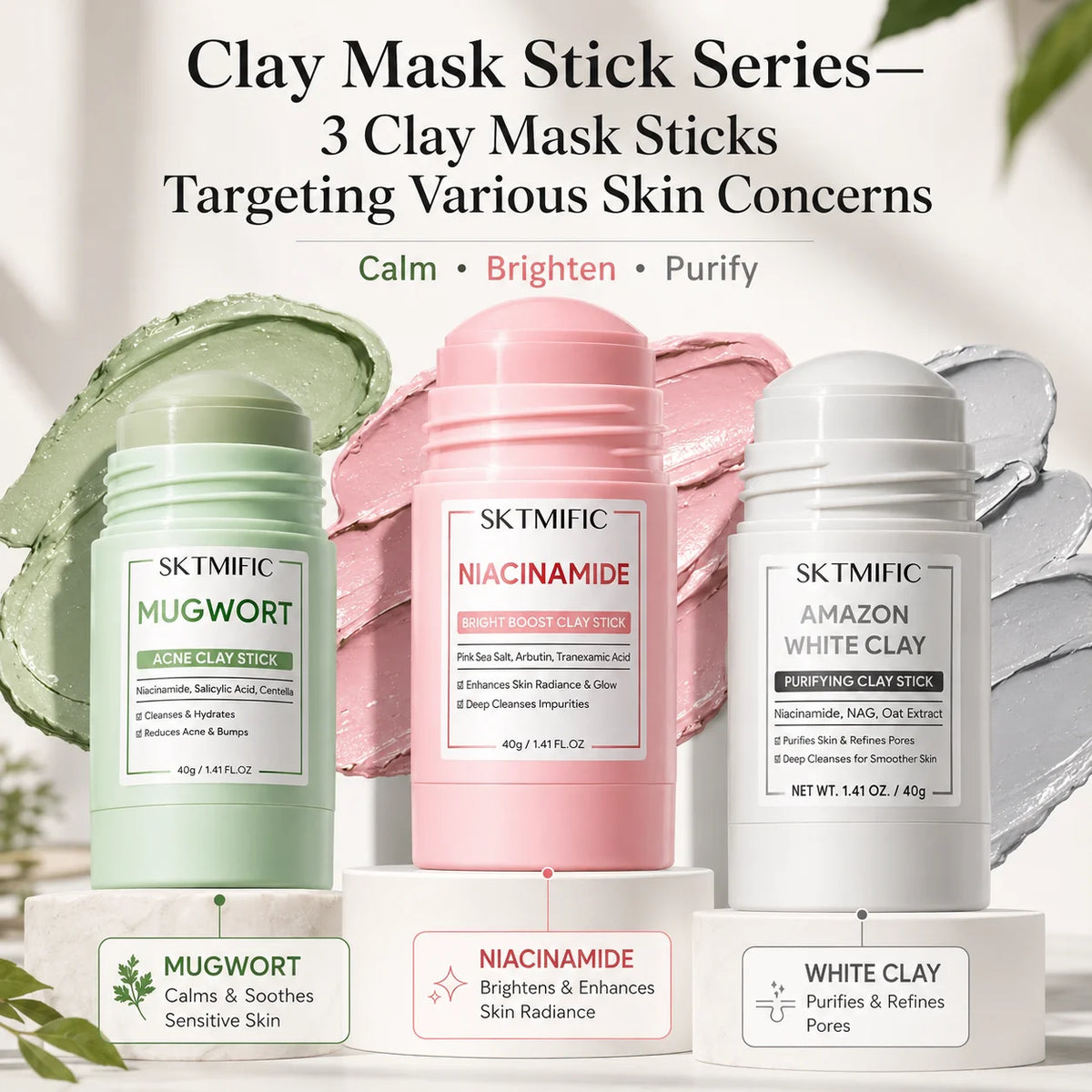 Purpose-Built Clay Mask Stick Series – 3 Clay Mask Sticks Targeting