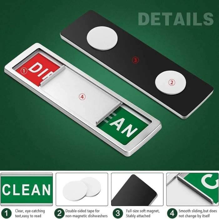 Sliding Clean-Dirty Dishwasher Magnet with Adhesive Backing