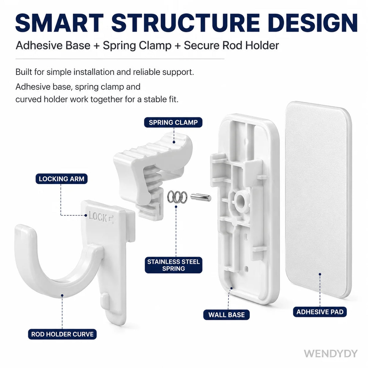 Space-Saving Nail- Adjustable Curtain Rod Hooks for Organized Storage