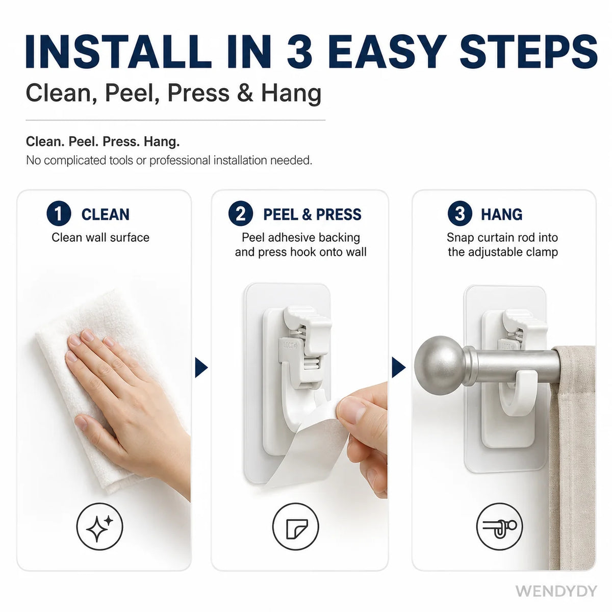 Space-Saving Nail- Adjustable Curtain Rod Hooks for Organized Storage