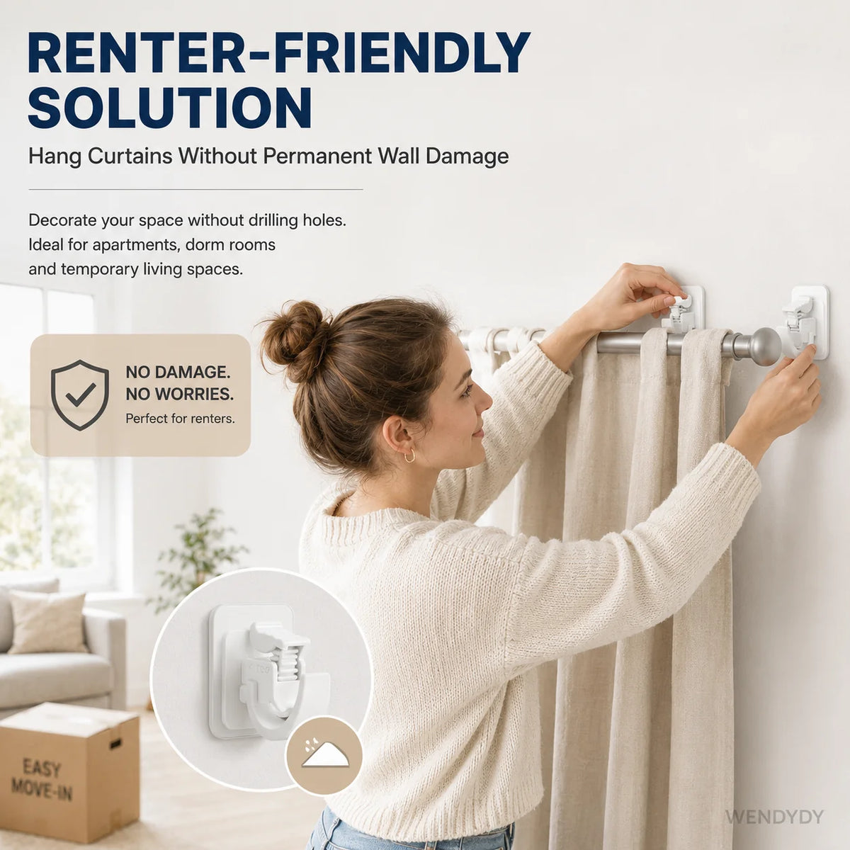 Space-Saving Nail- Adjustable Curtain Rod Hooks for Organized Storage