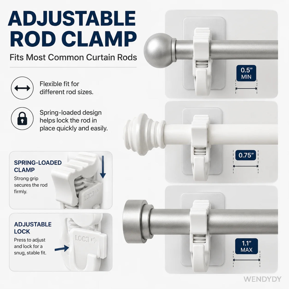 Space-Saving Nail- Adjustable Curtain Rod Hooks for Organized Storage