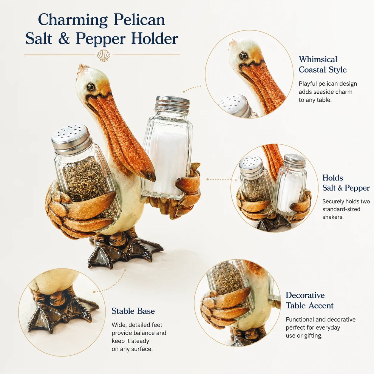 Purpose-Built Coastal Animal Salt & Pepper Shaker Holder