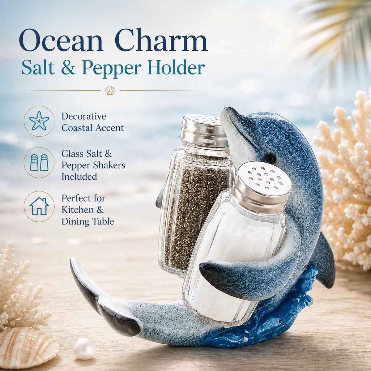 Purpose-Built Coastal Animal Salt & Pepper Shaker Holder