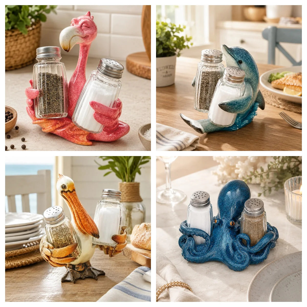 Purpose-Built Coastal Animal Salt & Pepper Shaker Holder