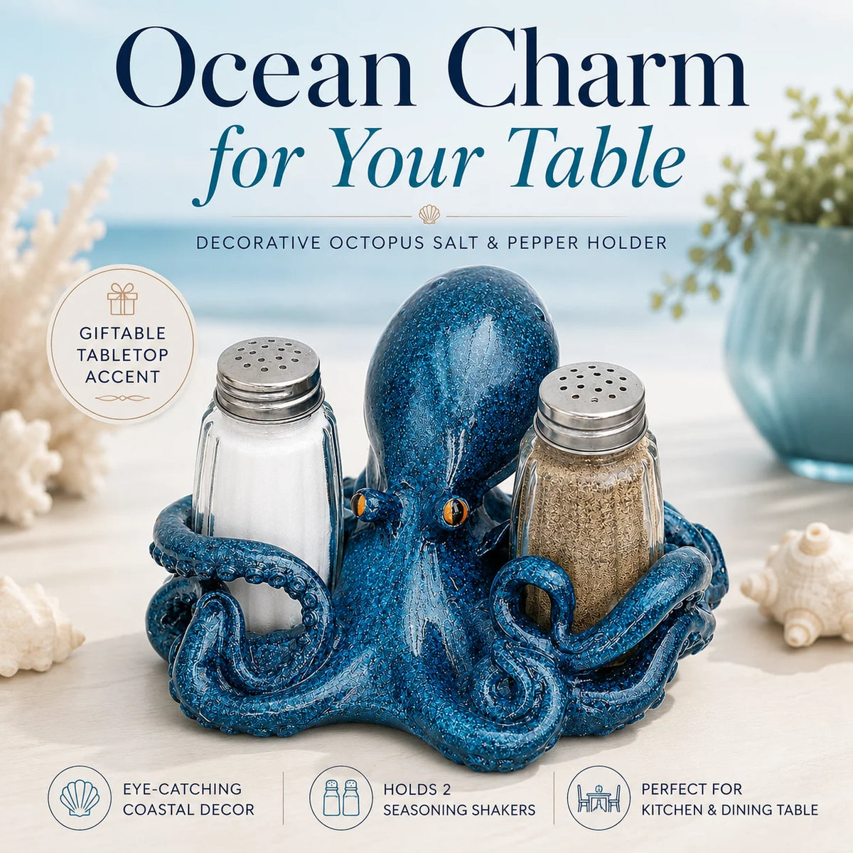 Purpose-Built Coastal Animal Salt & Pepper Shaker Holder
