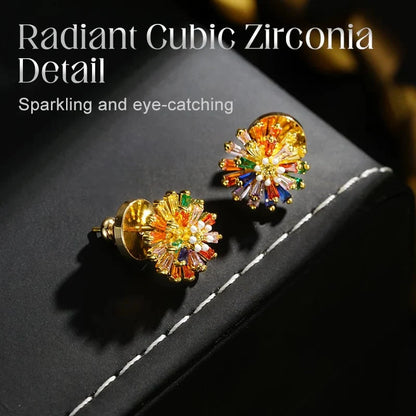 Distinctive Colorful Firework Stud Earrings – Cubic Zirconia, 18K