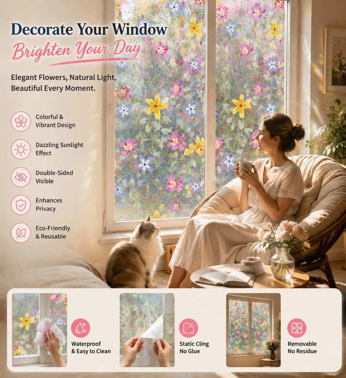 Decorative Colorful flowers, dazzling sunlight, double-sided visible