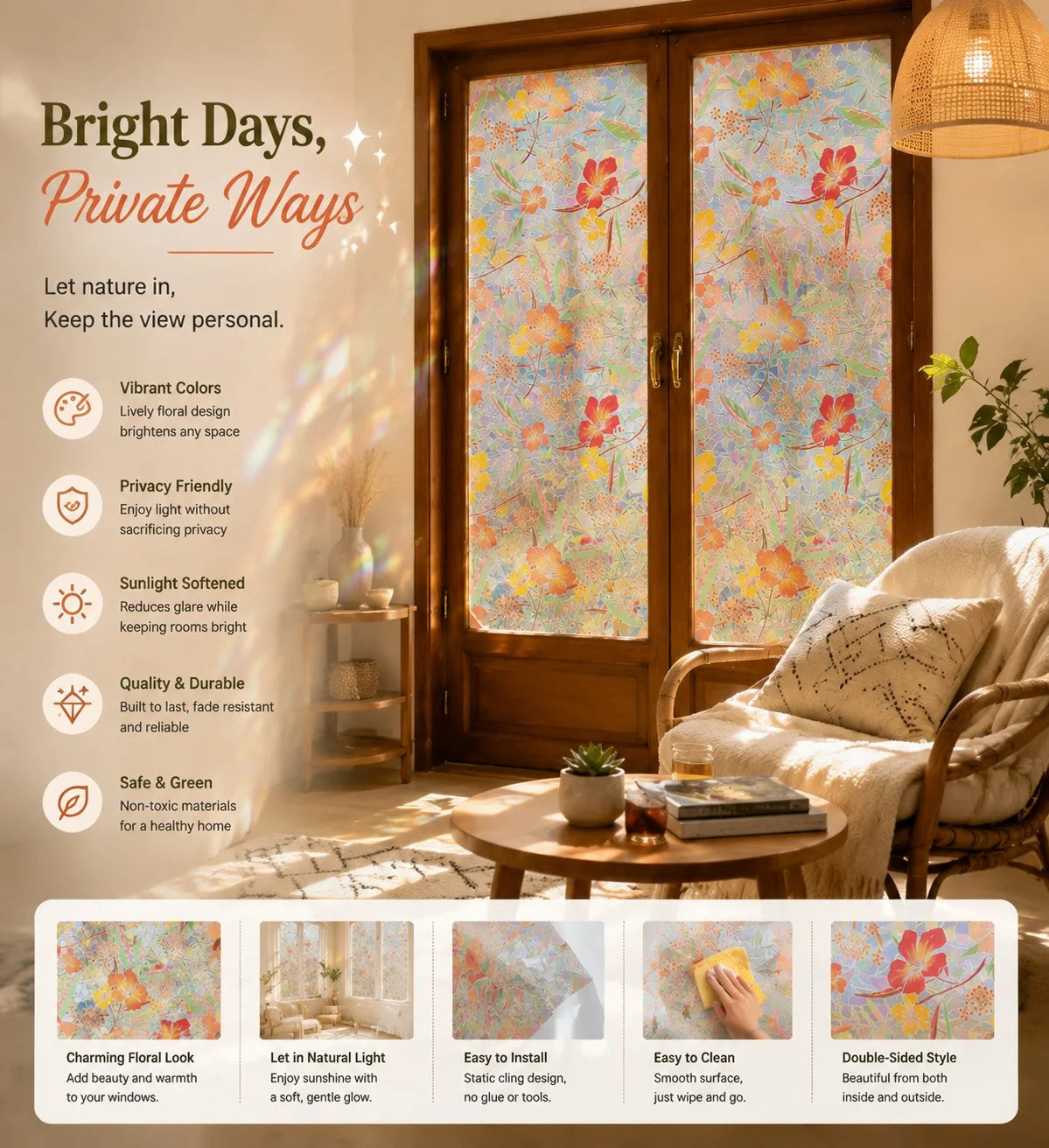 Decorative Colorful flowers, dazzling sunlight, double-sided visible