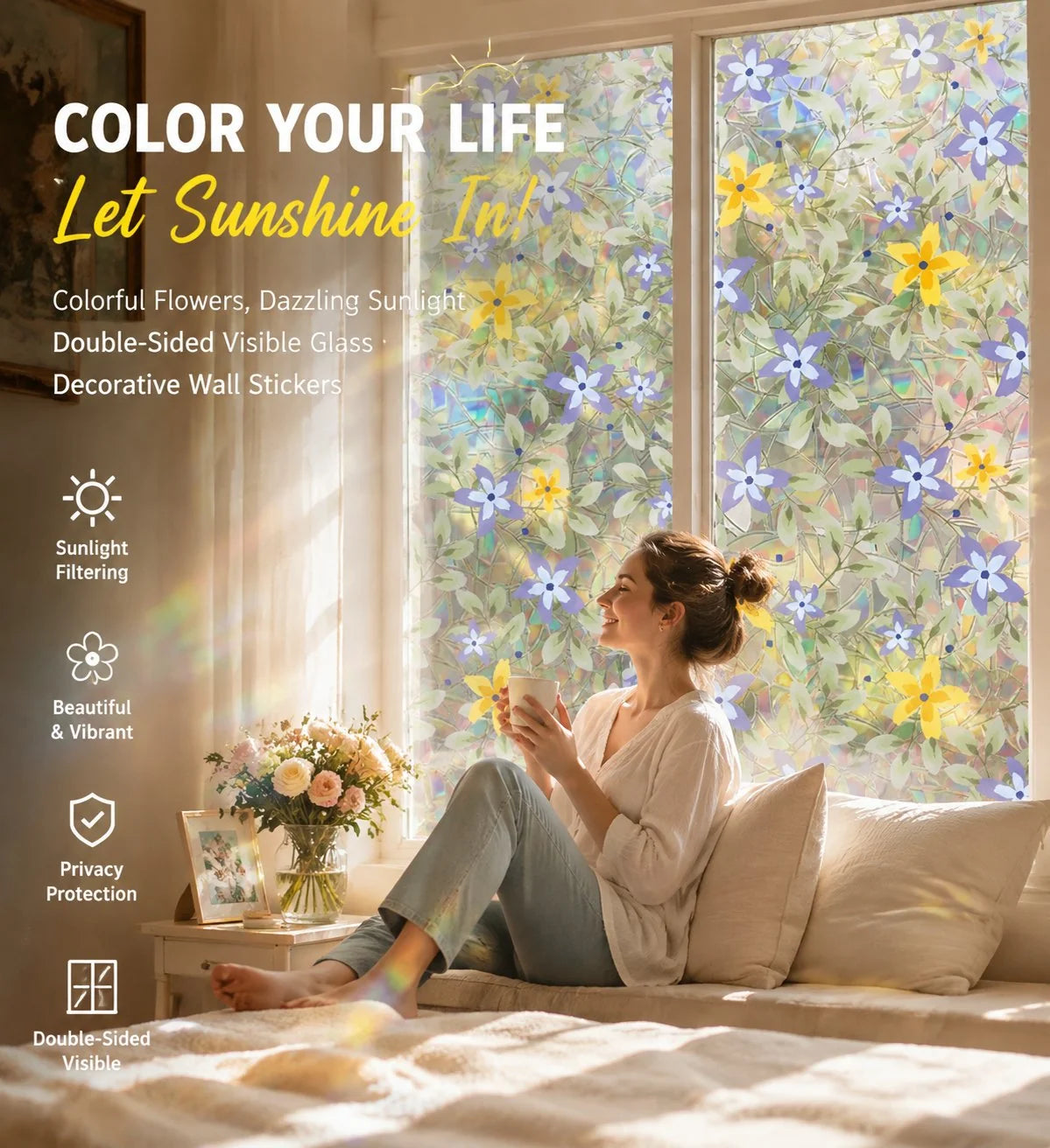 Decorative Colorful flowers, dazzling sunlight, double-sided visible