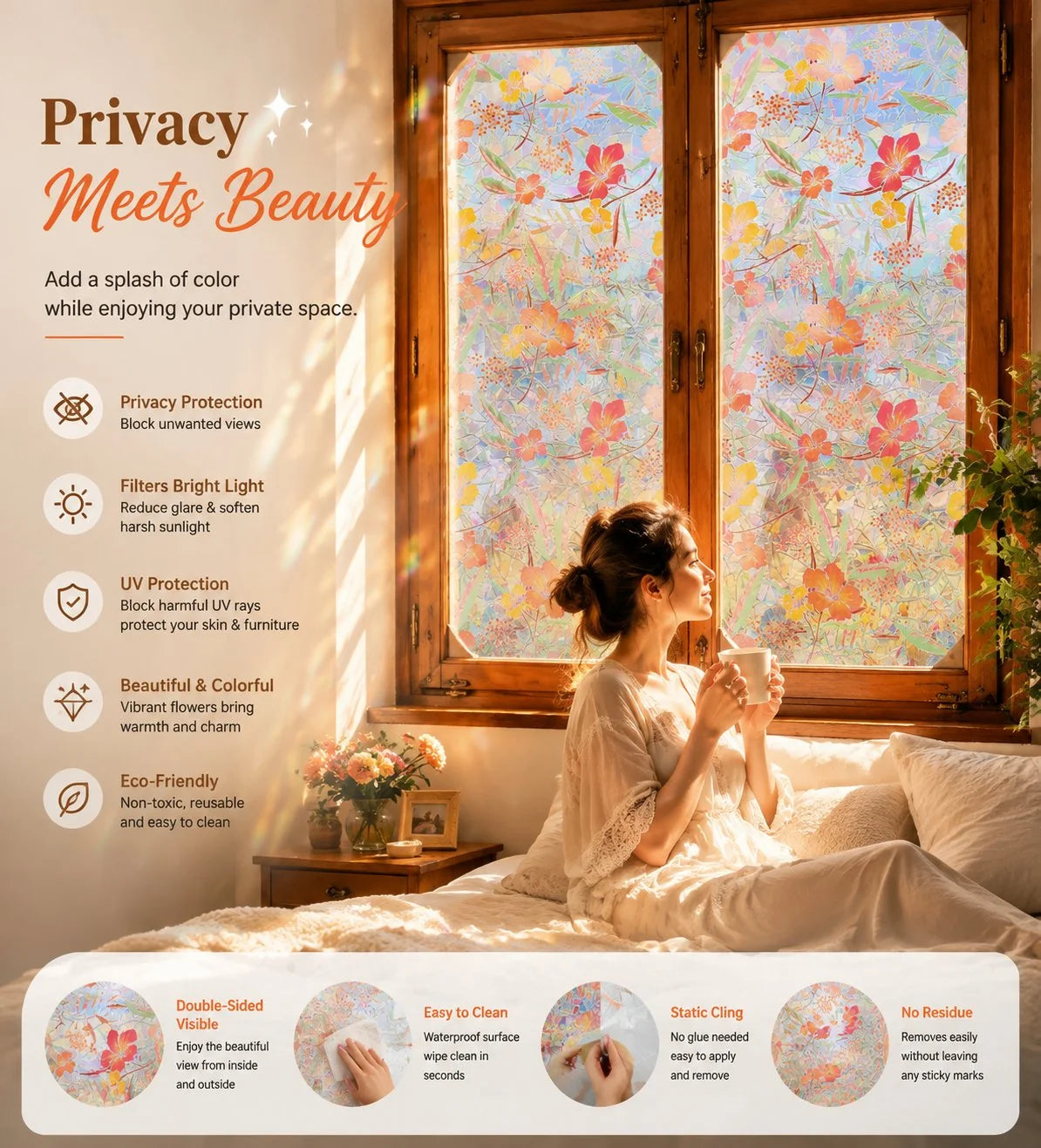 Decorative Colorful flowers, dazzling sunlight, double-sided visible