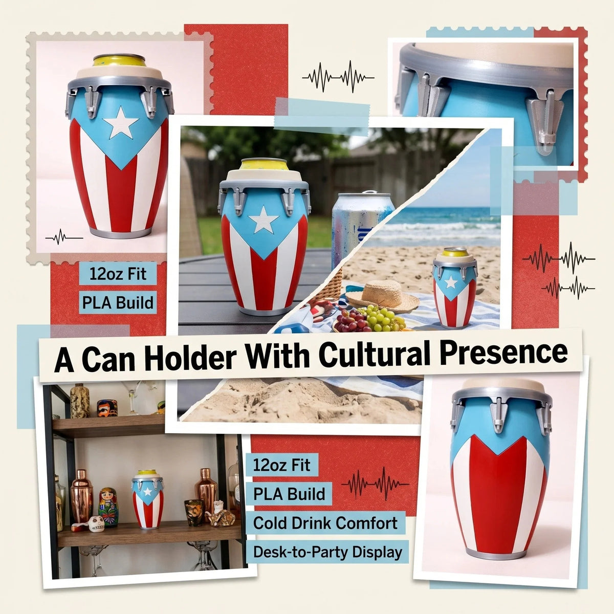 Vehicle-Ready Conga-Style Can Holder – Celebrate Caribbean Pride, One