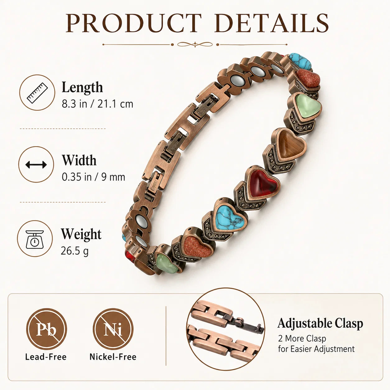 Distinctive Copper Bracelet for Women, Pure Copper Magnetic
