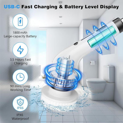 Easy-Care Cordless Electric Spin Scrubber with 9 Brush