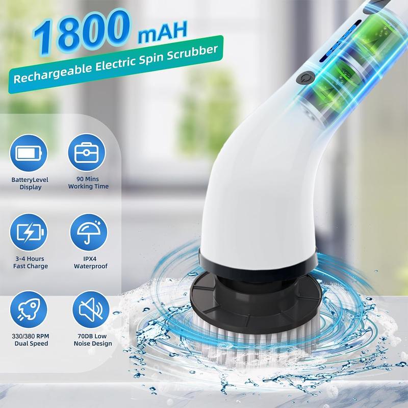 Easy-Care Cordless Electric Spin Scrubber with 9 Brush