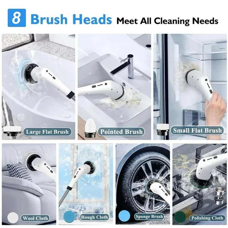 Easy-Care Cordless Electric Spin Scrubber with 9 Brush