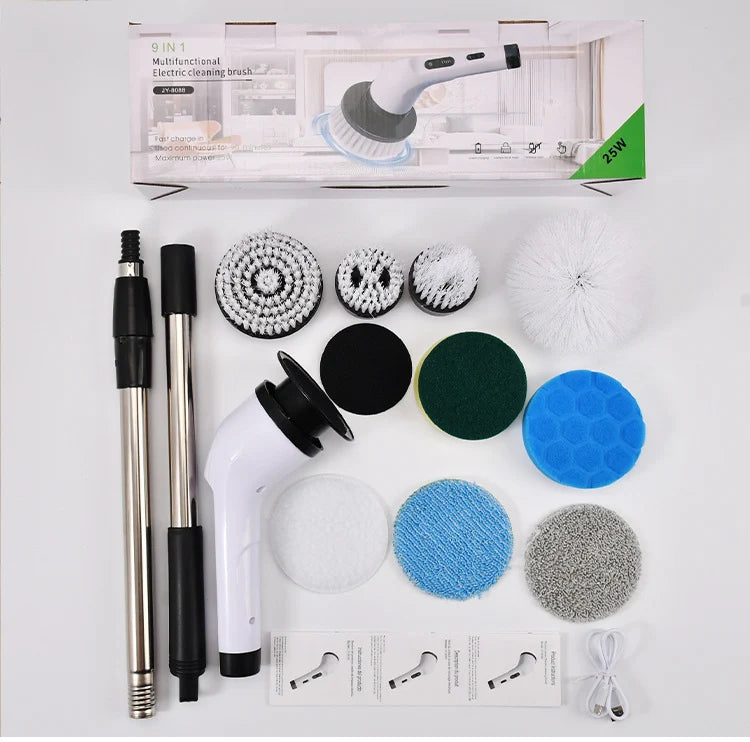 Easy-Care Cordless Electric Spin Scrubber with 9 Brush