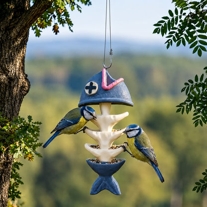 Outdoor-Ready Fish Skeleton Hanging Bird Feeder for Garden Display