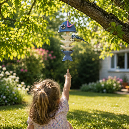 Outdoor-Ready Fish Skeleton Hanging Bird Feeder for Garden Display