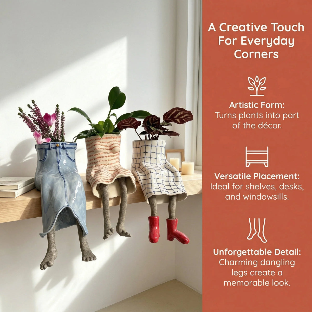 Outdoor Creative Sitting Planter Collection for Garden Display