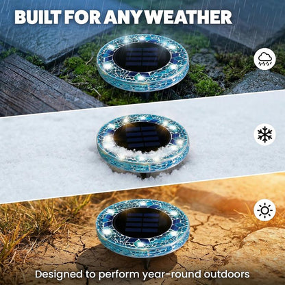 4-Pack Solar Mosaic Disc Lights for Outdoor Paths and Gardens