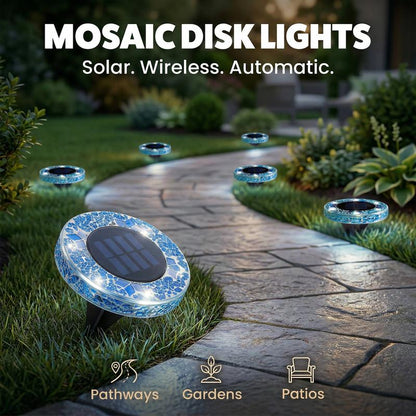 4-Pack Solar Mosaic Disc Lights for Outdoor Paths and Gardens