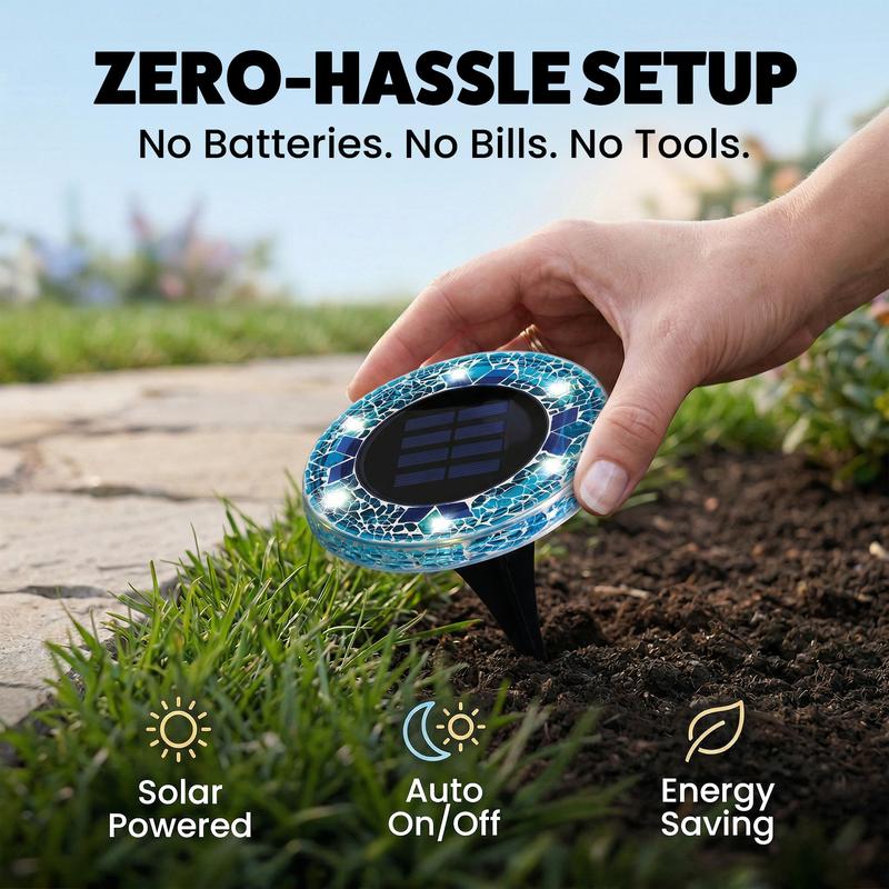 4-Pack Solar Mosaic Disc Lights for Outdoor Paths and Gardens
