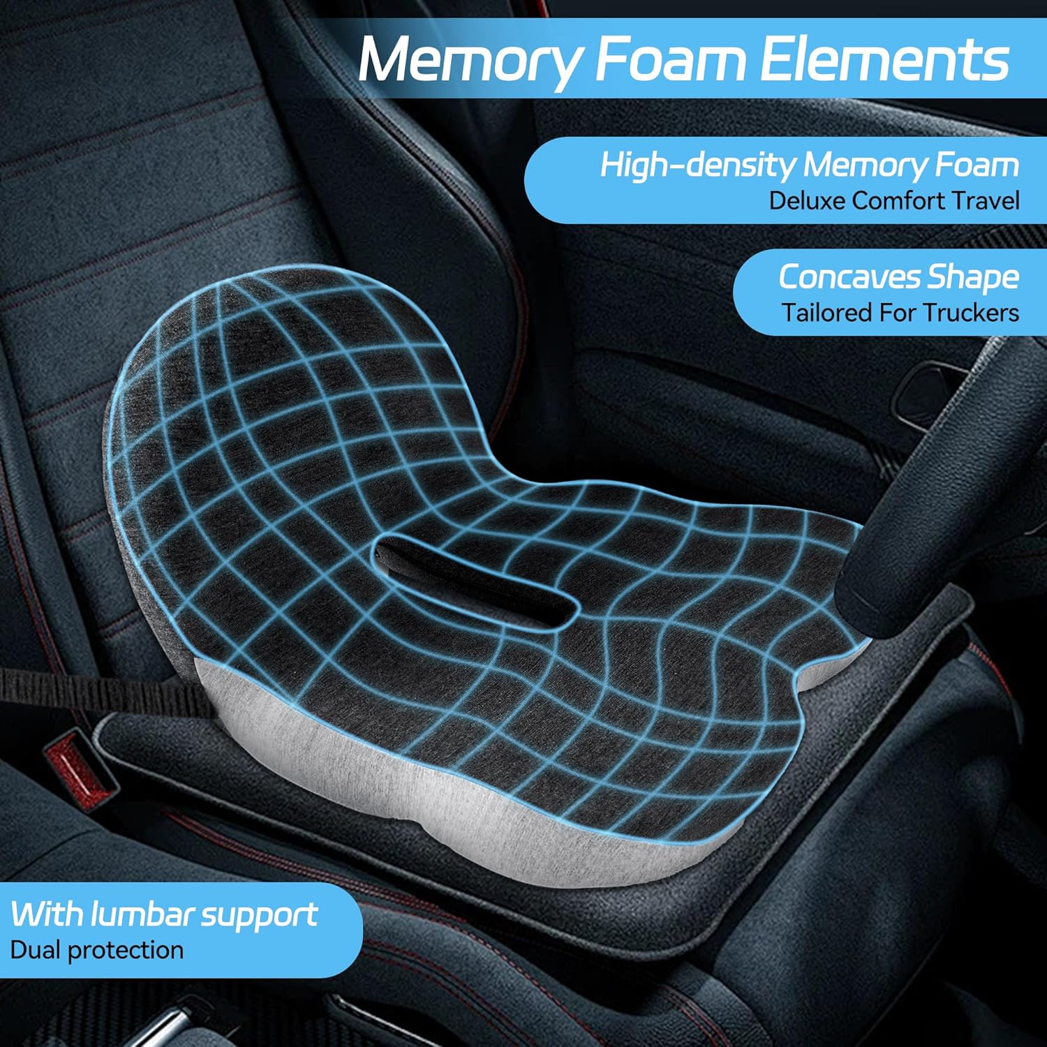 Vehicle-Ready Non-Slip Memory Foam Seat Cushion – Sciatica Relief