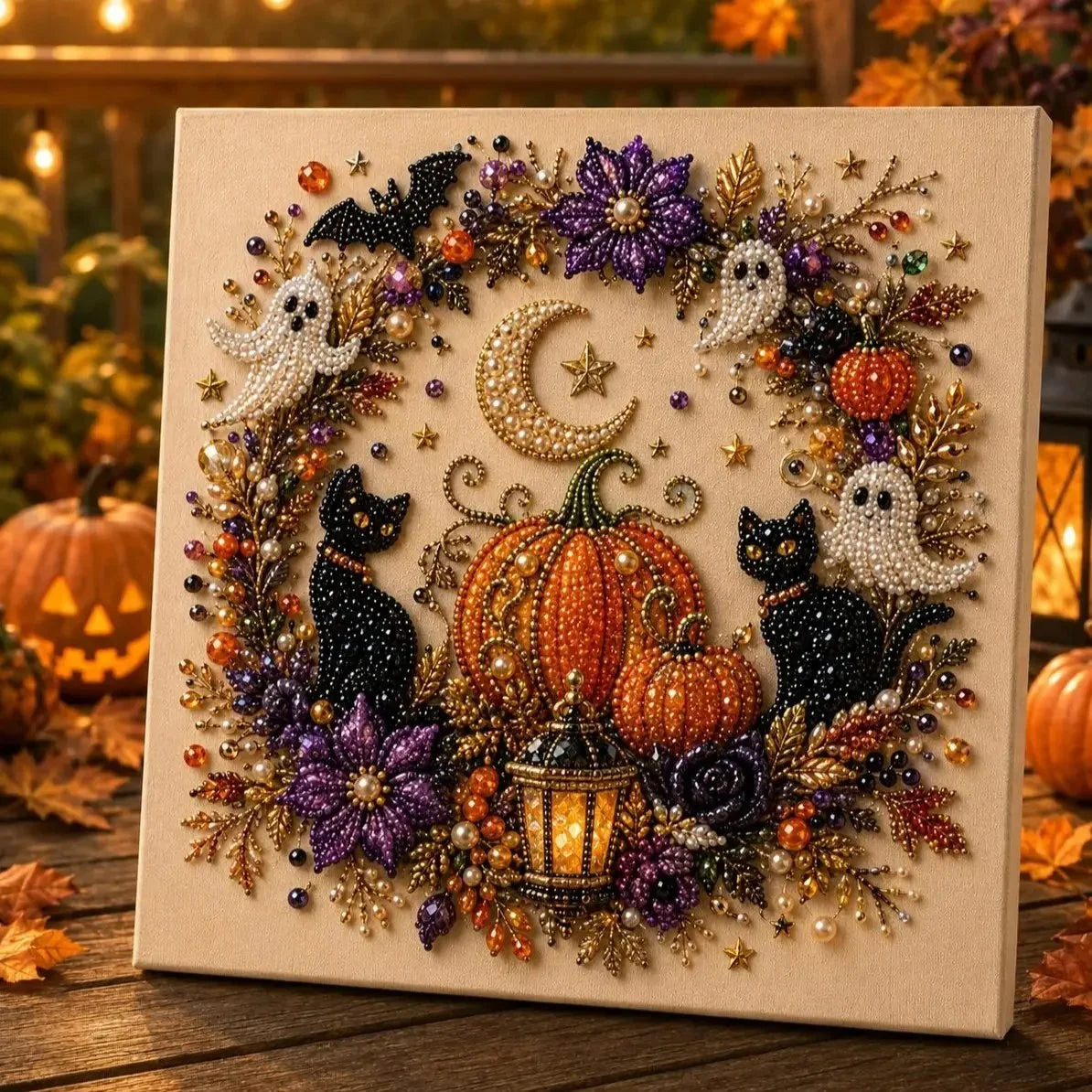 Hands-On Cute Ghost Pearl Art DIY Kit (8 × 8 in) for Creative Play