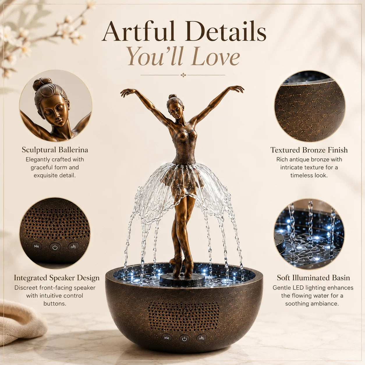 Ballerina Fountain Lamp with a Cascading Water Display