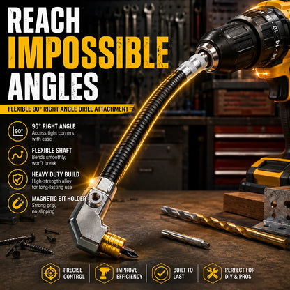 Purpose-Built Flexible 90° Right Angle Drill Attachment – Tight Space